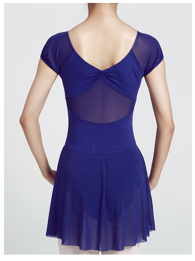 短泡泡袖后背洞连衣裙成人女芭蕾舞裙练功服连体服体操服形体服