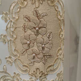 新款 简欧 榻榻米工艺绳绣纱 贴绒绣窗纱 客厅卧室纱帘白色透光纱