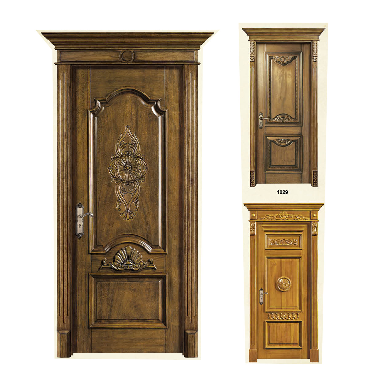 定制欧式白色风缅甸柚木原木实木门复古罗马柱雕花款深雕门整套门