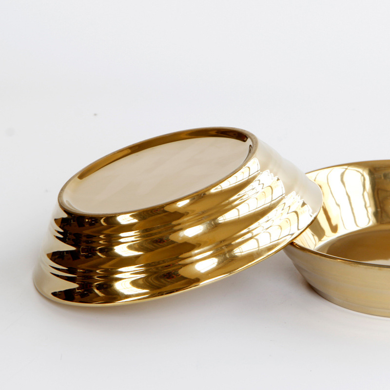 简约陶瓷餐具电镀金色陶瓷汤盘子水果盘西式餐厅深盘