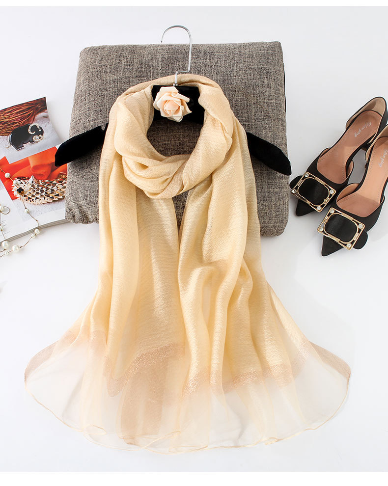 金丝包边真丝围巾 日韩甜美纯色沙滩巾春秋保暖丝巾厂家批发现货