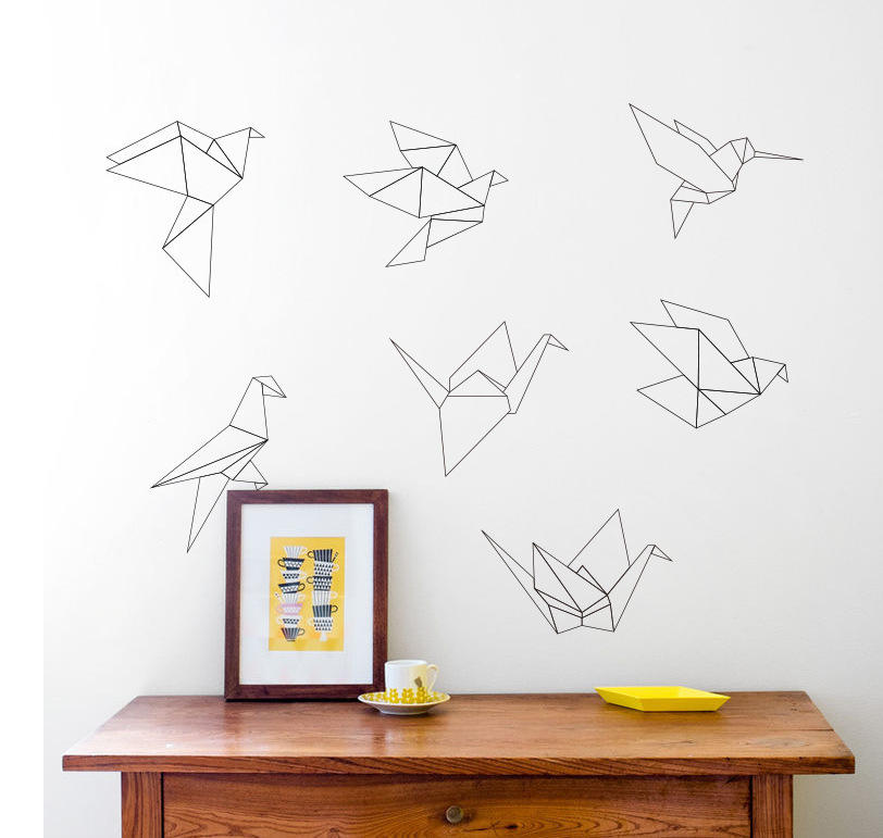 欧美热款风格千纸鹤背景装饰画环保pvc墙贴一件批发 9941