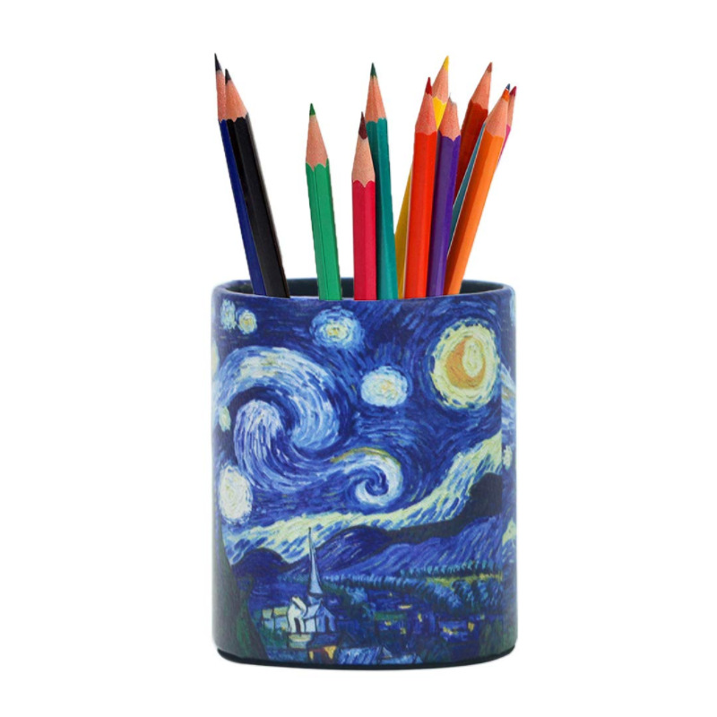 定制星空图案笔筒pu皮革笔盒 专业画笔刷收纳桶 桌面收纳学习用品