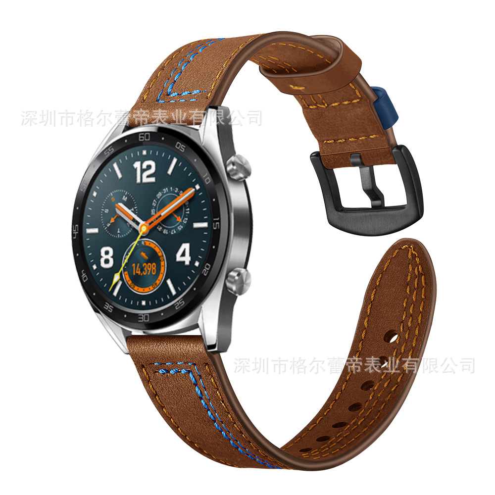 适用于华为手表watch gt 荣耀magic头层牛皮真皮手表表带7字线款