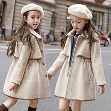 2023秋冬季新款女童外套韩版中大童夹棉双面呢大衣女孩呢风衣