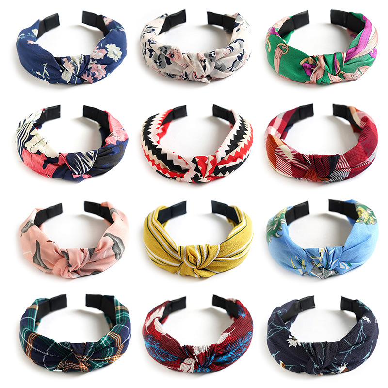 Cross-Border European and American Amazon AliExpress Bohemian Headband Wide Edge Cross Knotted Headband Women's Hair Accessories Headdress