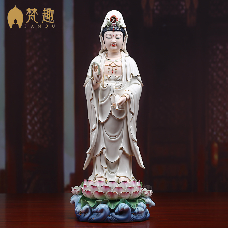 梵趣陶瓷供奉佛像观音菩萨观音像家用镇宅摆件立莲观世音菩萨