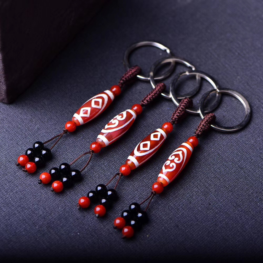 天然红玛瑙天珠钥匙扣 天然红玛瑙桶珠钥匙扣汽车钥匙链批发