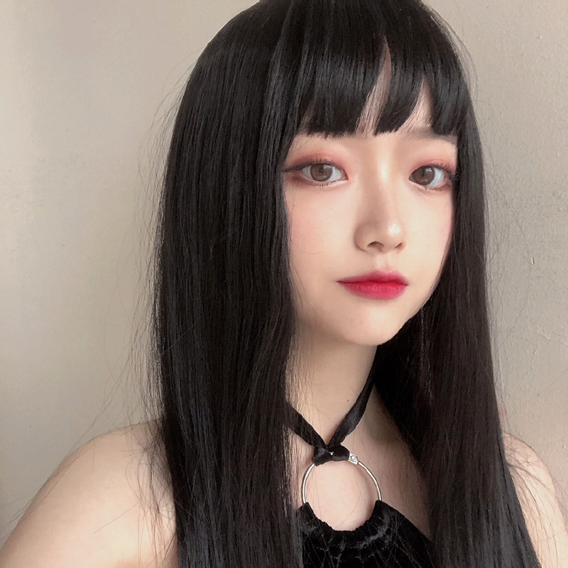 厂家批发假发女日系漫画刘海黑色长直发高温丝全头套现货一件代发