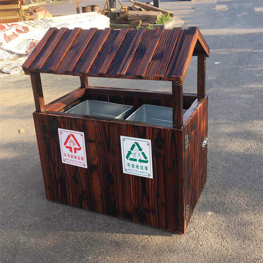 定做公园木质垃圾桶景区垃圾箱户外环保垃圾桶防腐木垃圾桶
