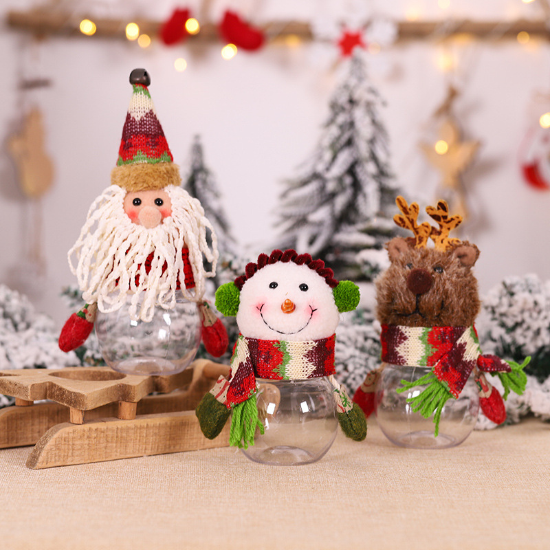 Christmas Decorations Simulation Old Man Transparent Candy Box Creative Cartoon Candy Jar a Boy with a Big Head Snowman Candy Box