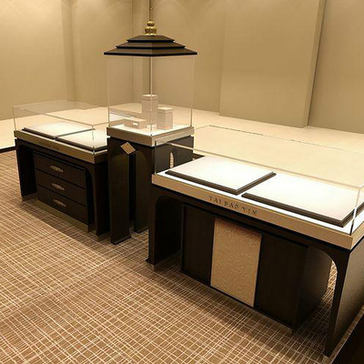 厂家直销定制木质烤漆珠宝展示柜钢化玻璃带灯珠宝展示台组合