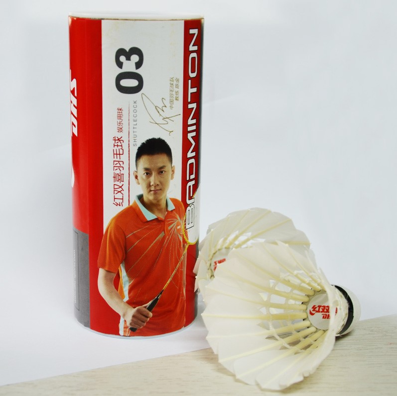 红双喜羽毛球正品03耐打鹅毛球一桶3只装天然羽毛比赛训练用球