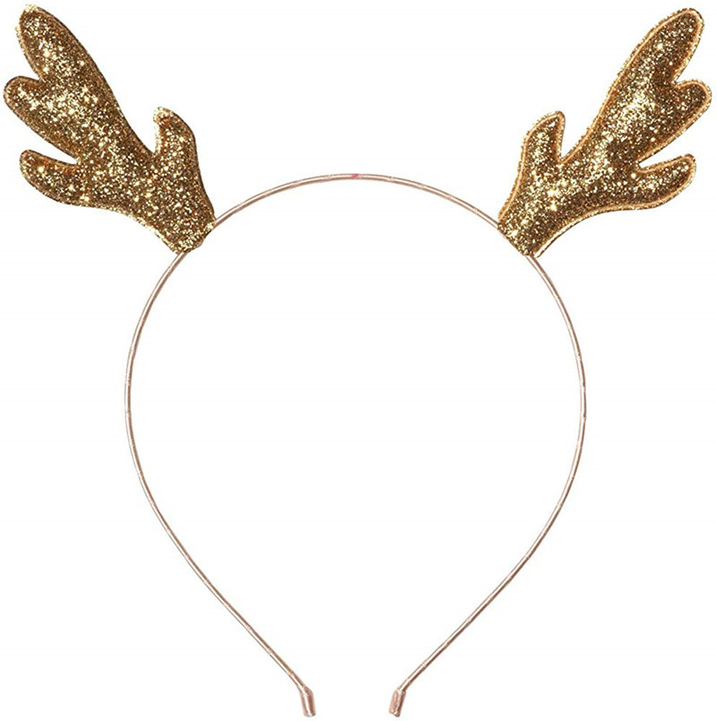 New Hot Sale Christmas Antler Hairband Glittering Powder Reindeer Ornament Hair Ring Two Colors Elk Headband Factory Direct Sales
