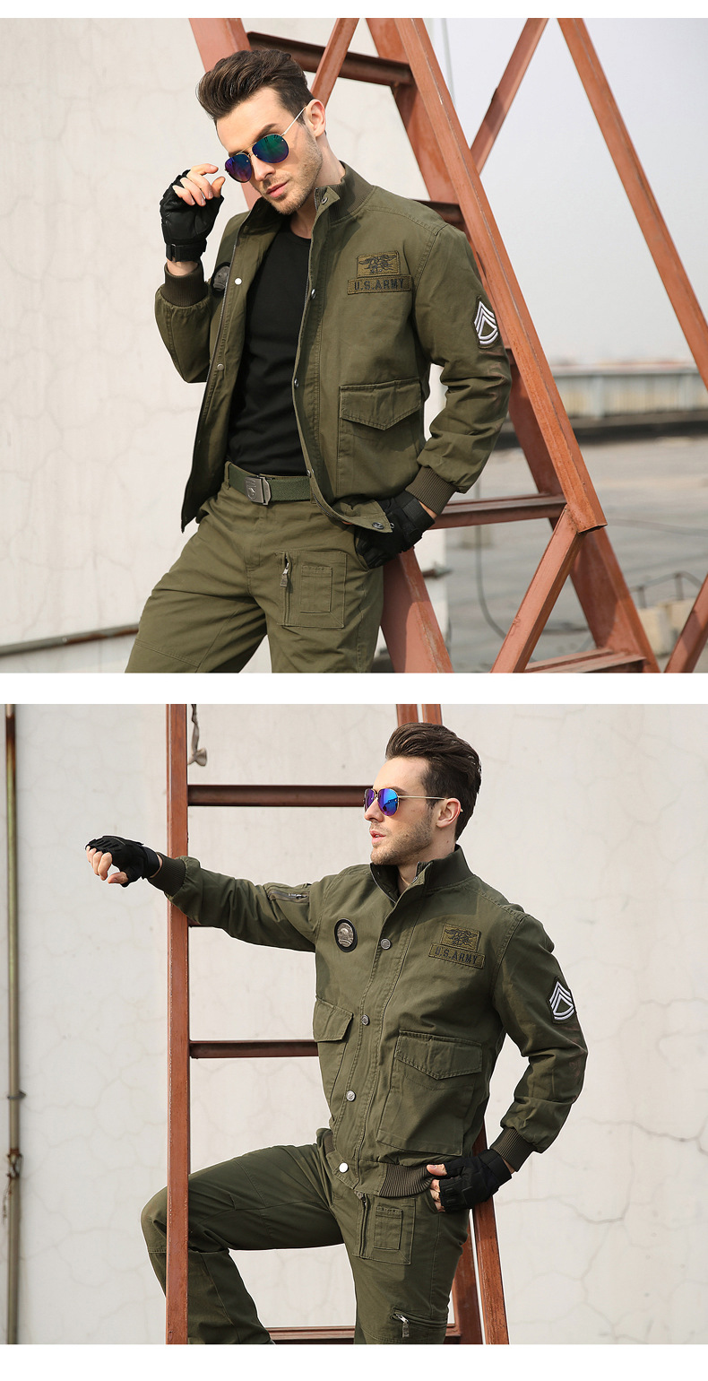 飞行员夹克男空军美式工装军事风军绿色休闲立领港味外套军装春秋
