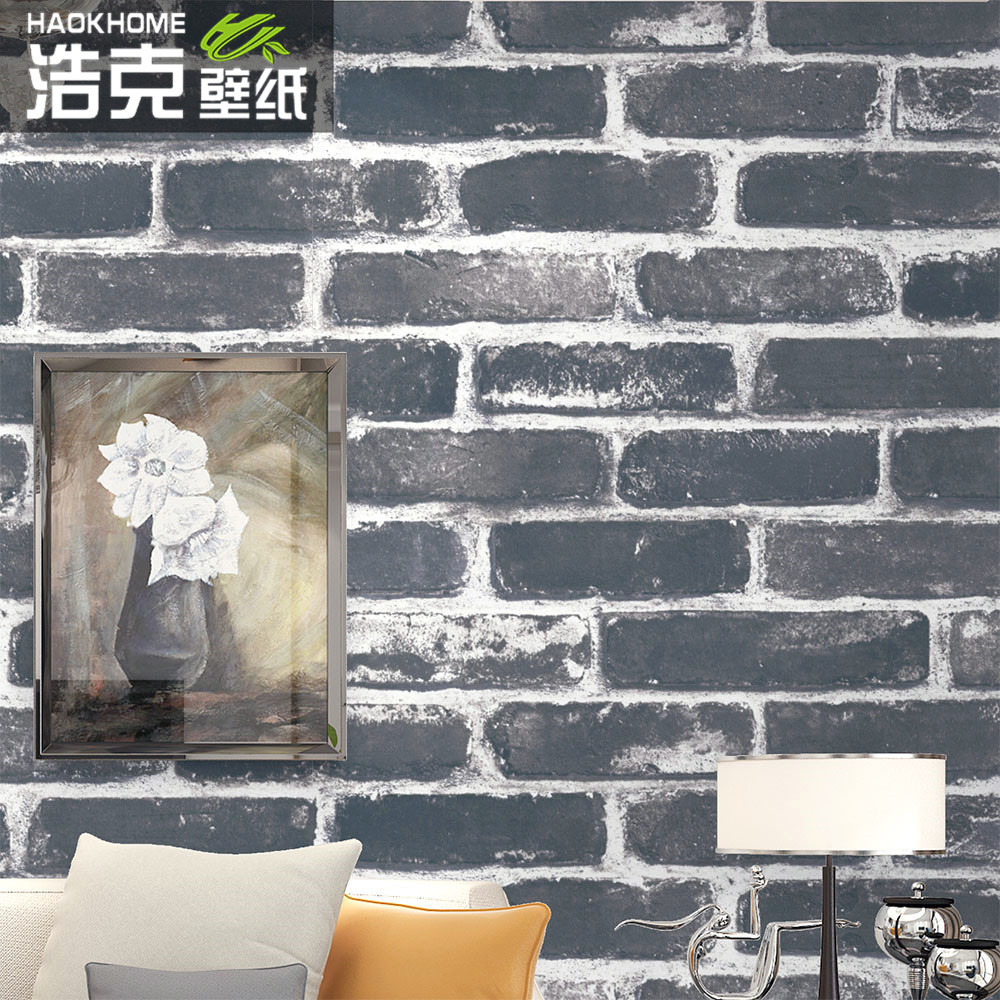 中式3D立体怀旧仿砖纹文化石工业风砖块墙纸理发店餐厅背景墙壁纸