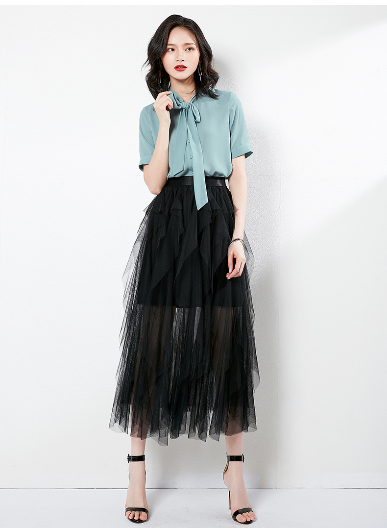 2019夏季新款精品女装韩版高腰蓬蓬裙网纱半身裙女