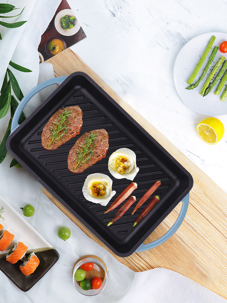 铸铁珐琅长方形烤盘家用烤鱼盘搪瓷烤盘无涂层商用不粘烧烤肉酒店