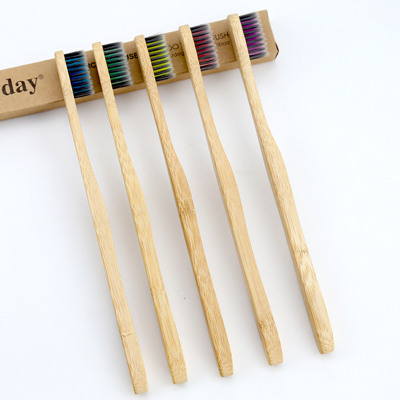 newday竹子牙刷曲面可爱卡通动物竹制品竹牙刷可降解酒店一次性