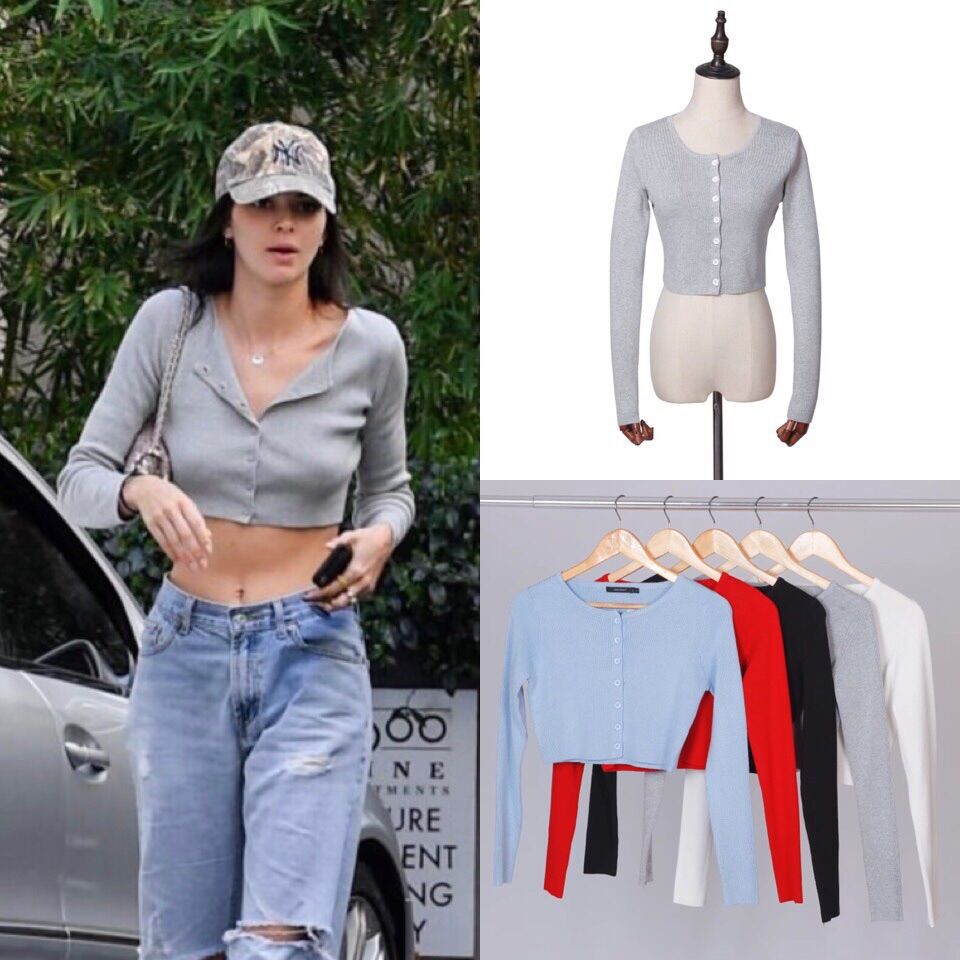 肯豆街拍款 秋冬女装 复古圆领短款针织衫  纯色棉线开衫薄毛衣