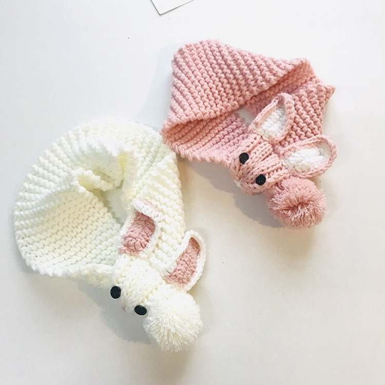 儿童针织围巾秋冬男女童保暖小兔子围脖宝宝百搭手工织编毛线围巾