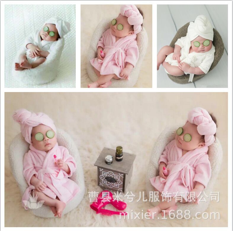 New Children's Photography Photo Props Clothing Newborn First Month Old 100 Days Old Baby Foto Pajamas Light Pink Bathrobe