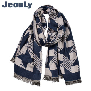 2018欧美热卖撞色格子围巾色织 男士秋冬流苏双面拉毛长巾amazon