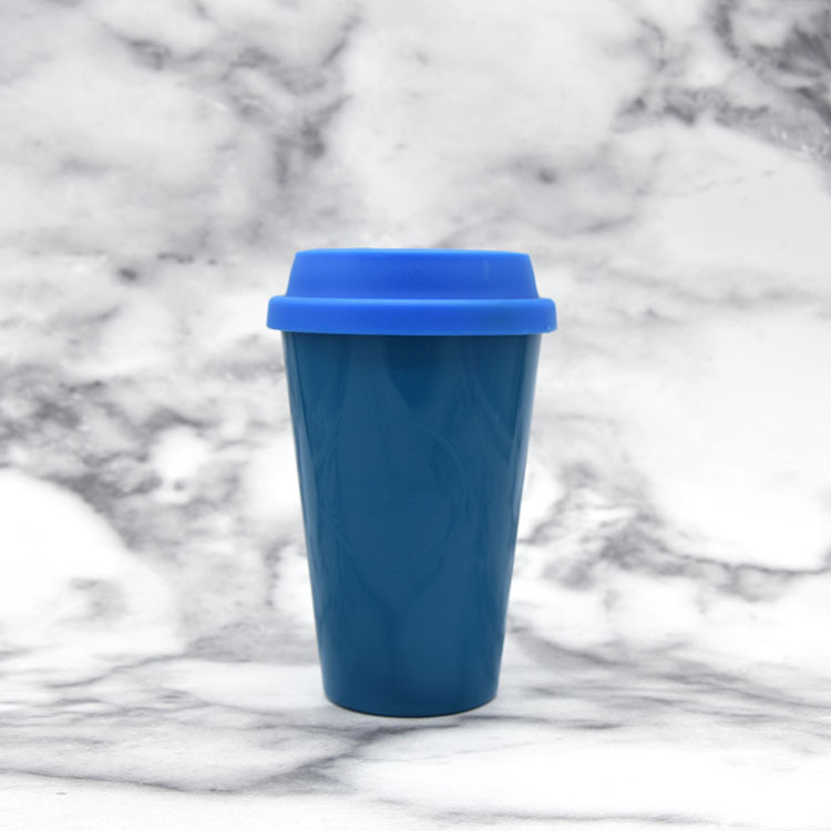 350,ml新款厂家定制广告礼品塑料水杯 双层pp塑料杯 带盖咖啡杯