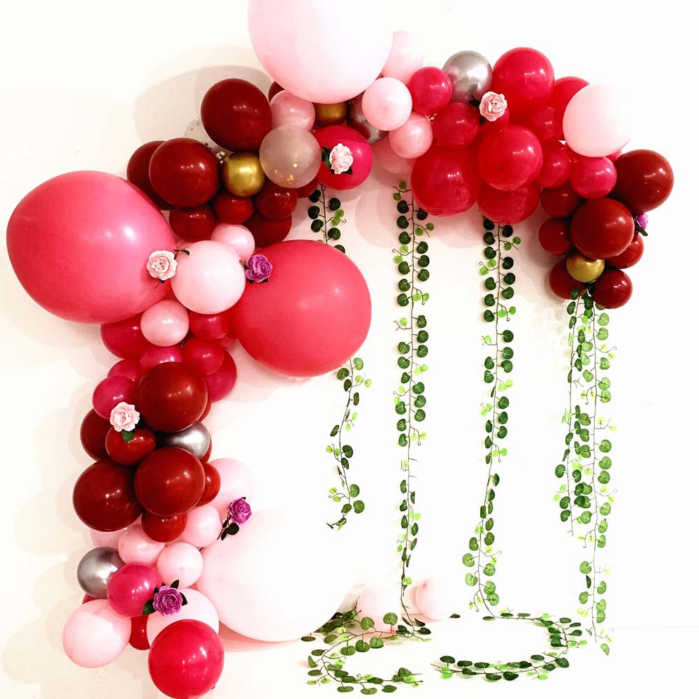 宝石红石榴红气球链条生日派对装饰马卡龙拱门婚礼婚房场景布置