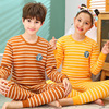 Autumn and winter children Cotton clip Plush thickening three layers keep warm Autumn coat Long johns stripe Heart Cotton T-shirts suit wholesale