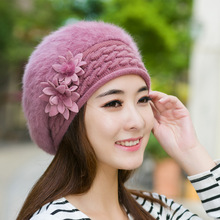 秋冬季兔毛帽子女士韩版时尚潮贝雷帽冬天加绒加厚保暖针织毛线帽