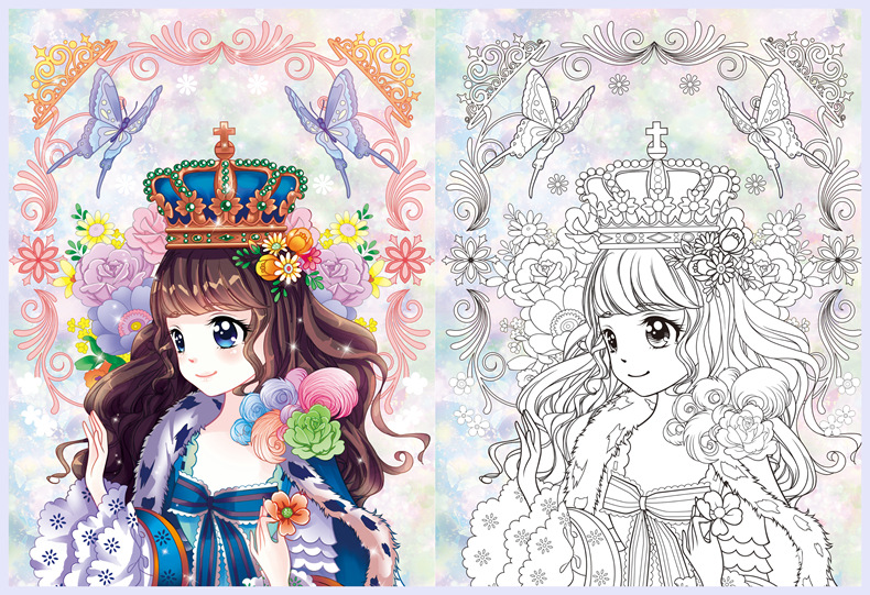 涂色画《公主炫彩涂色画美萌甜心》小公主画画女孩公主画少女仙子