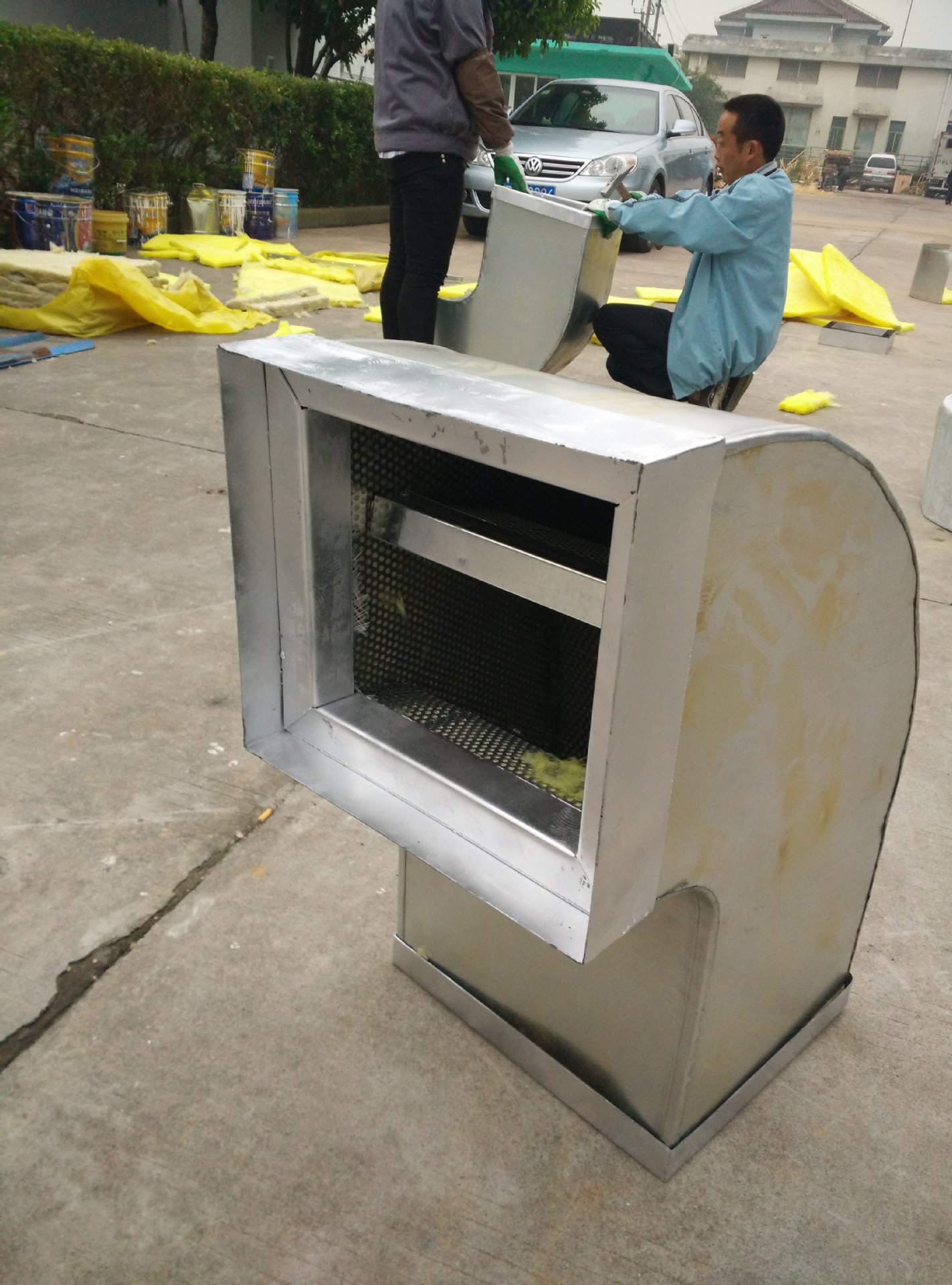 定制白铁皮镀锌不锈钢共板角铁法兰消音风管减噪音吸音弯头消声器