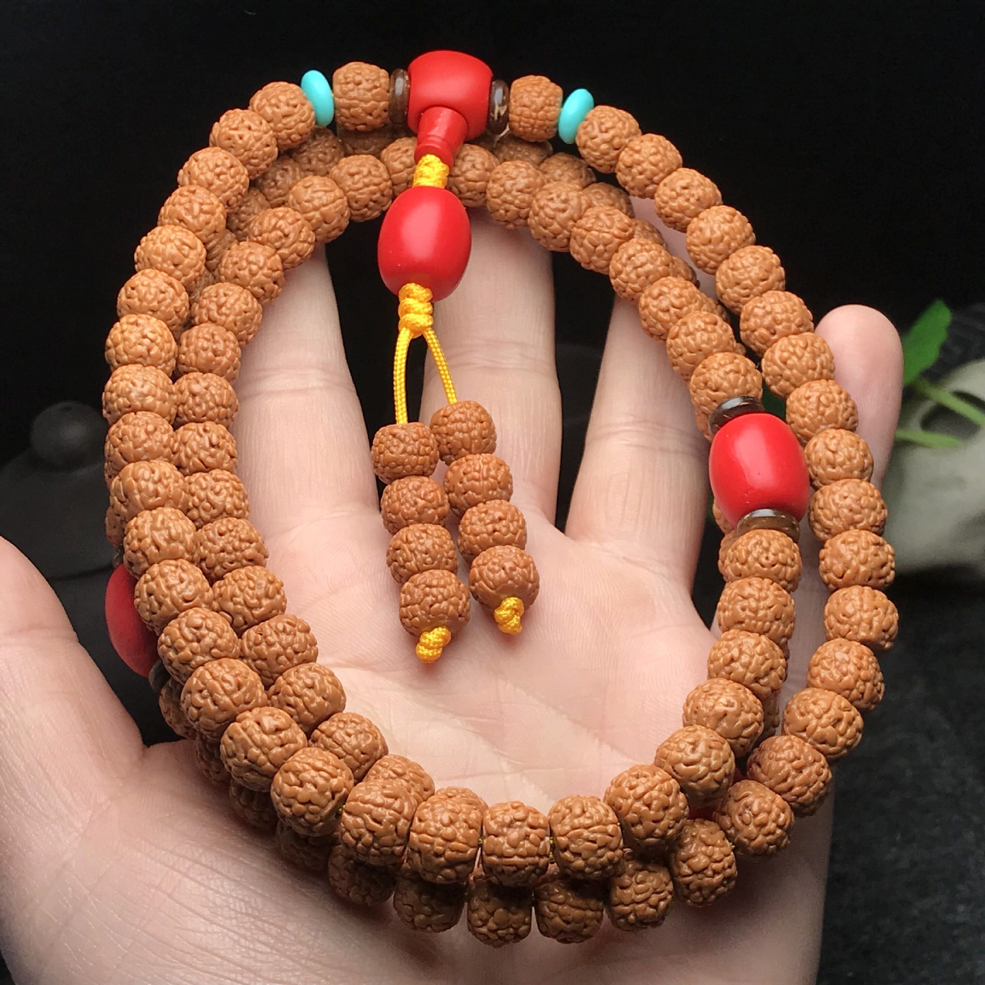 厂家批发五瓣藏式龙鳞纹小金刚108 红皮已清理原创朱砂红玛瑙款