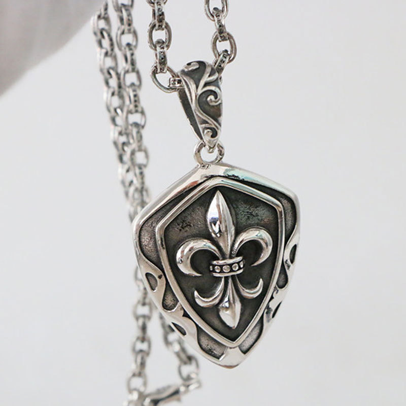 欧美朋克纯银童军花盾牌吊坠项链坠子男女潮人男女毛衣链吊牌挂件