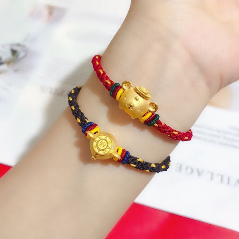 3d硬金足金999时来运转鼠年吉祥手串纯黄金路路通转运珠手链编绳