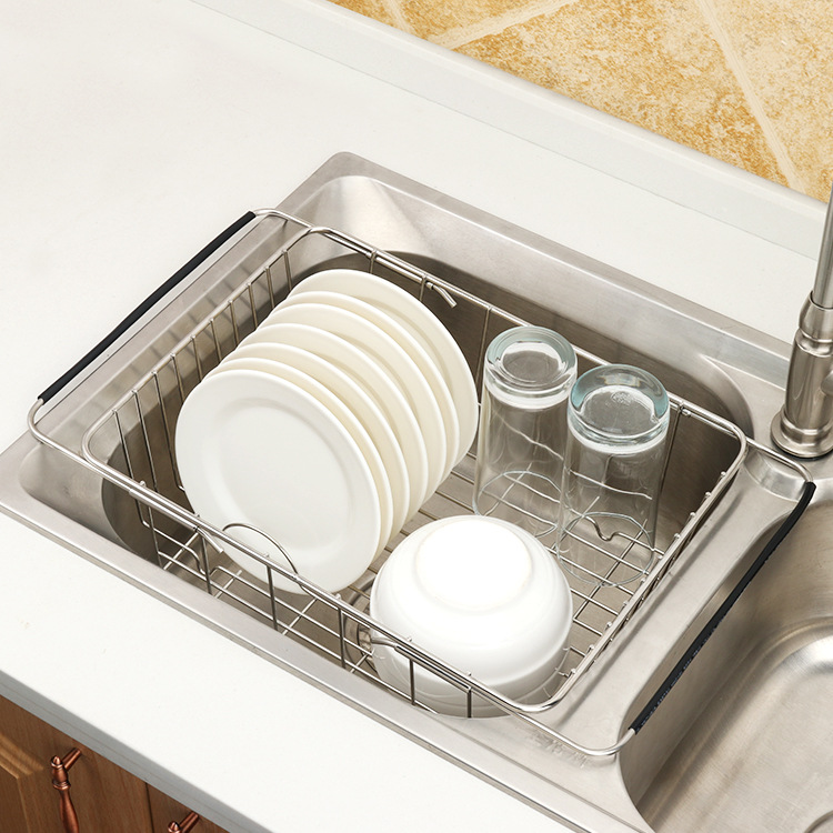 Kitchen Wash Sink Dish Cup Storage Draining Rack Stainless Steel Retractable Rack Fruit and Vegetable Hanging-Type Drain Basket