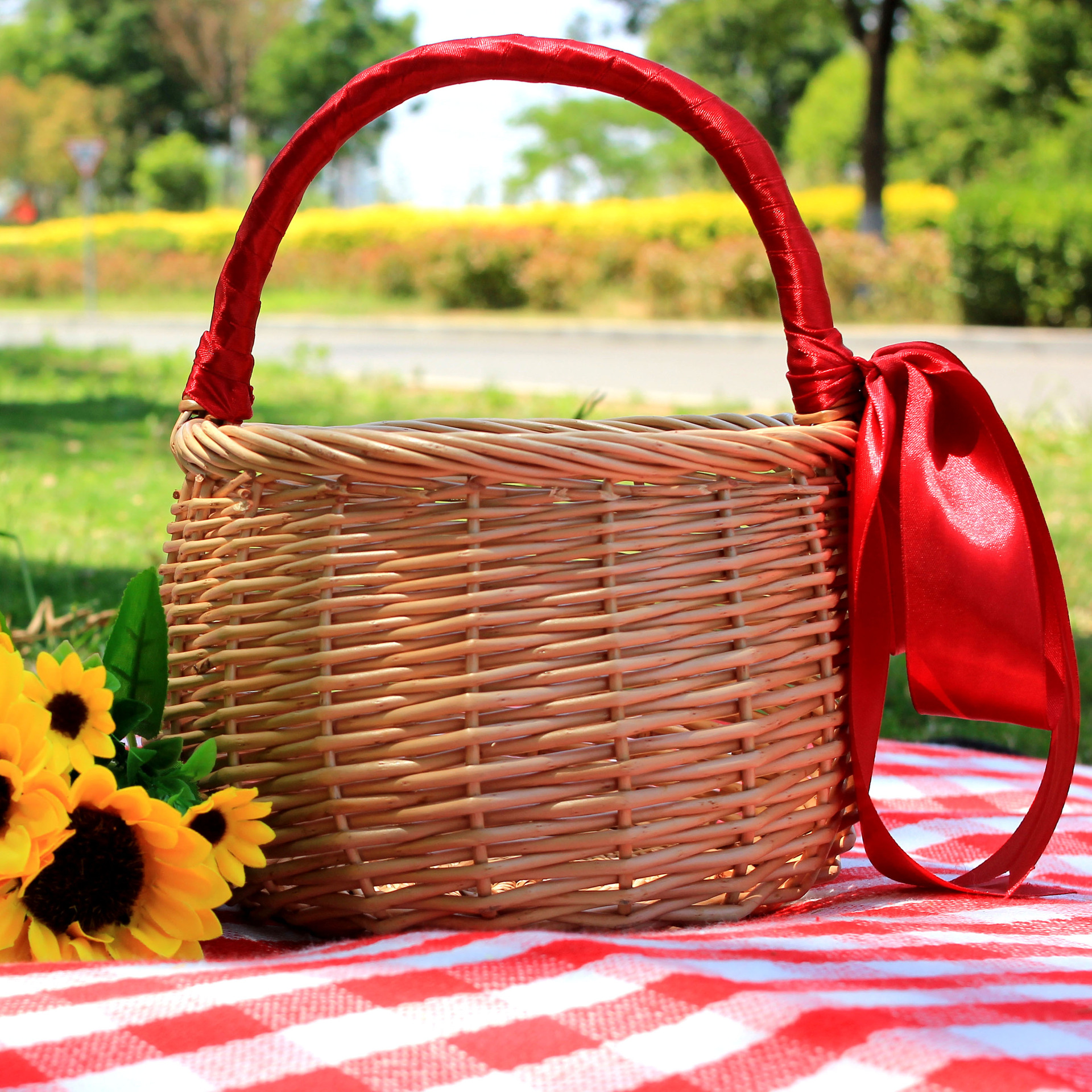 伴手礼花篮满月酒结婚礼包装礼品盒花篮礼品篮草编包矮把手提篮