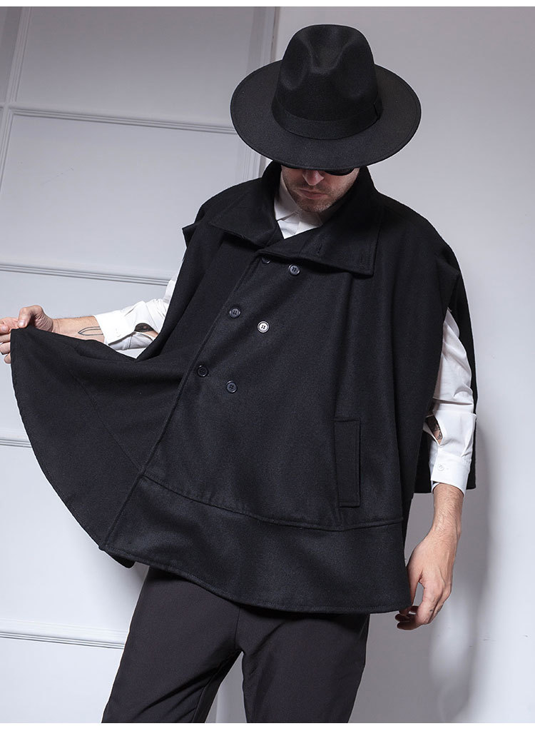 跨境外贸男士双排扣蝙蝠衫斗篷外套冬季一件代发批发现货欧美日韩