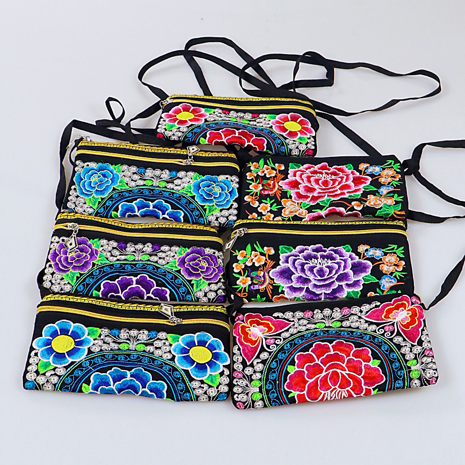 民族风绣花包包 帆布双面刺绣花女包 民族风双拉链单肩斜跨美女包