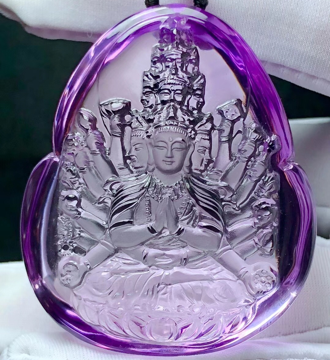 天然紫晶原石千手观音吊坠紫水晶千手观音 晶体剔透