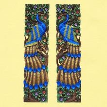 泰国柚木孔雀雕花板 东南亚风格实木镂空雕刻 家居墙饰挂饰工艺品