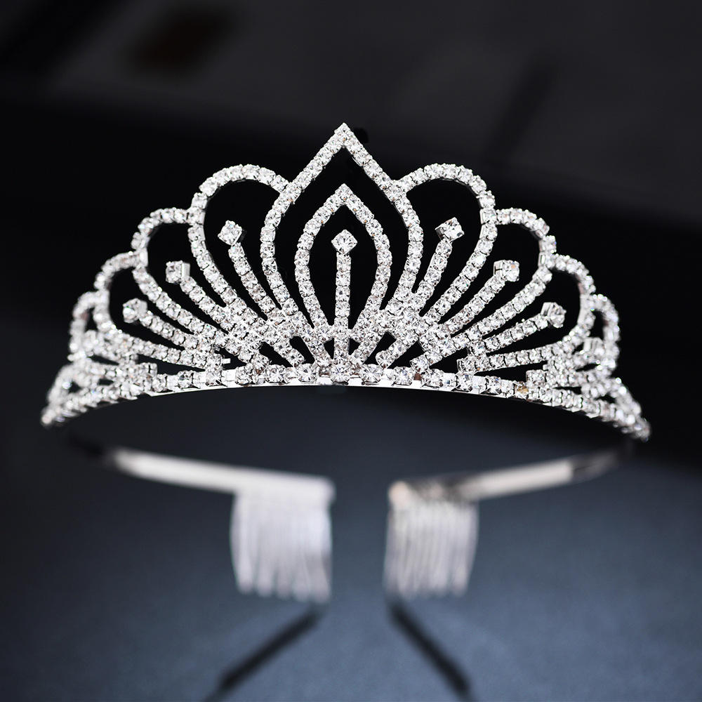 新娘欧美水钻水晶发梳大皇冠发饰女王冠新娘头饰韩式结婚鲜花配饰