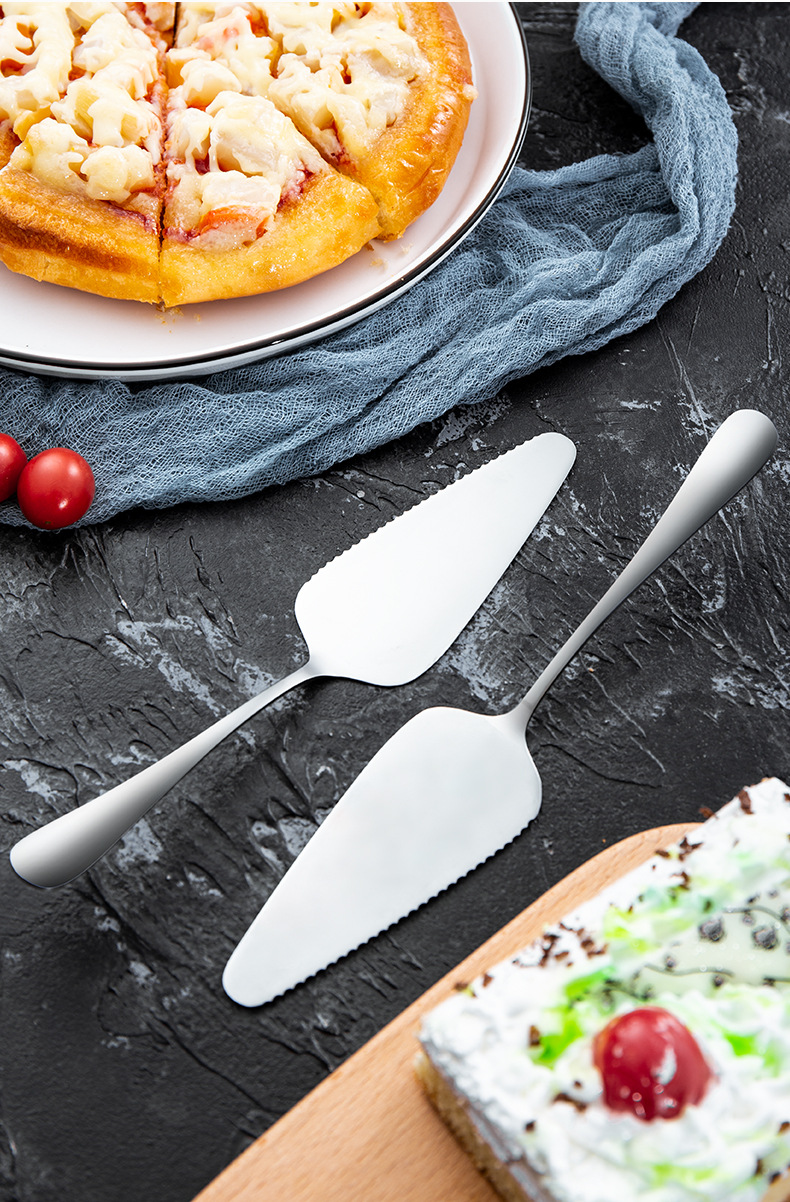 亚马逊热销烘焙用具不锈钢披萨铲长柄带齿披萨刀加厚三角形蛋糕铲