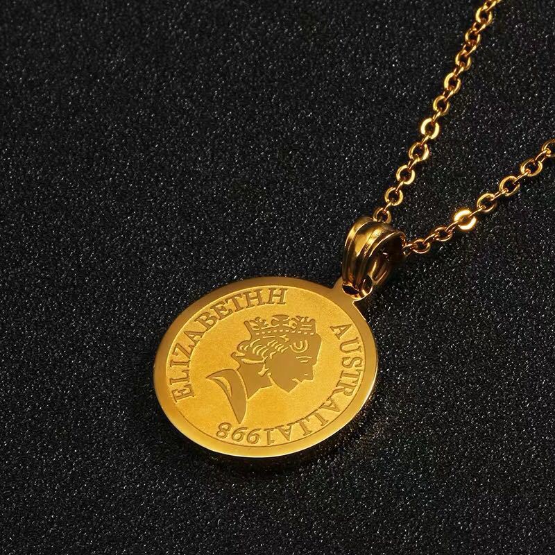 女皇伊丽莎白头像金币项链ins网红同款女皇风范个性纪念金币项链