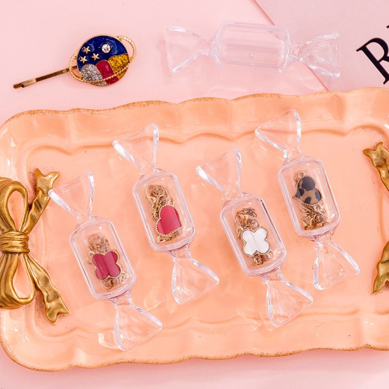 Ins Cute Girl Candy Shape Transparent Storage Box Mini-Portable Ring Earrings Jewelry Box Jewelry Storage