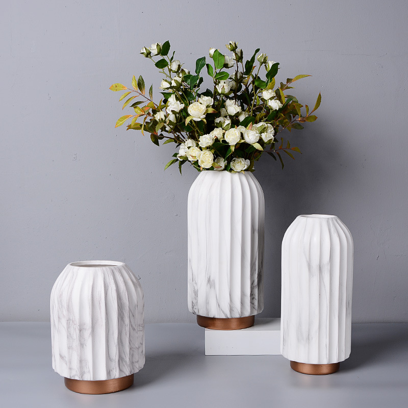 北欧风格陶瓷花瓶轻奢陶瓷工艺品大理石纹花瓶花盆家居摆件装饰品