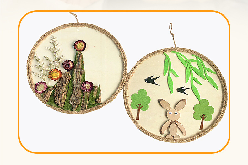 幼儿园手工diy麻绳装饰画创意益智材料包怀旧墙面装饰圆形立体画