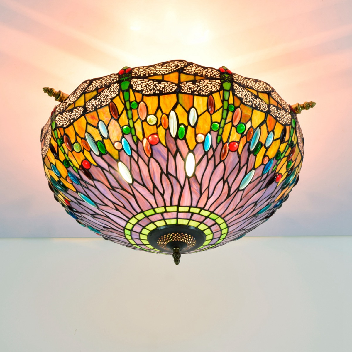 55cm绿色创意彩色玻璃客厅餐厅酒吧卧室艺术半吸顶灯蜻蜓琉璃灯