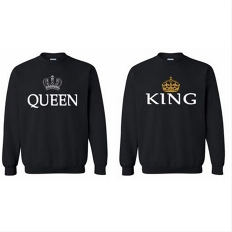 ebay速卖通亚马逊欧美爆款queen king印花圆领长袖情侣装卫衣t恤